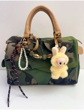 Military Satchel Handbag with Charms